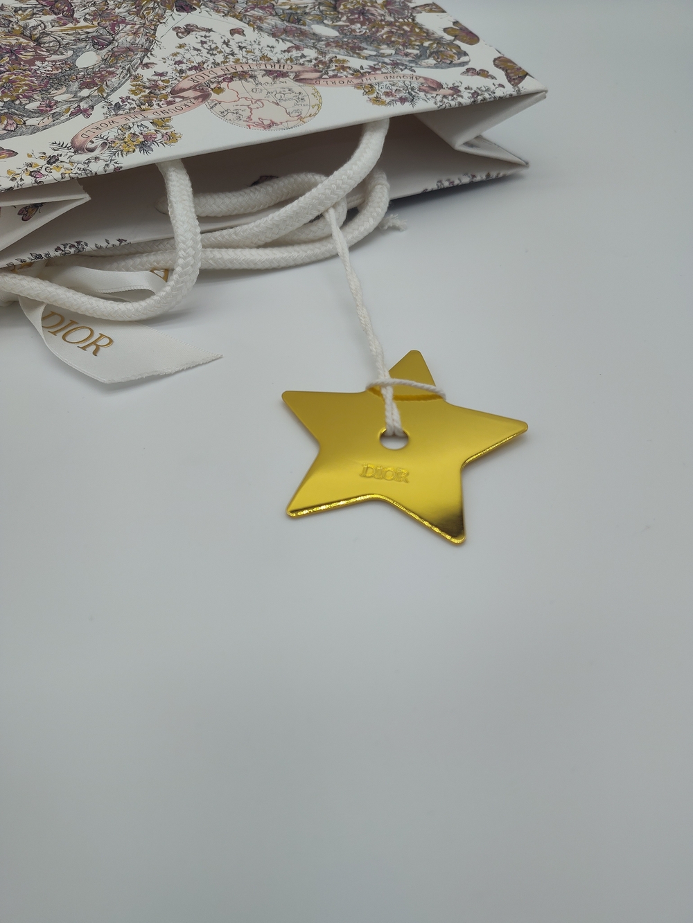 DIOR Butterfly Floral Around The World Gift Bag Gold Star Charm Ribbon PRISTINE - Picture 10 of 10
